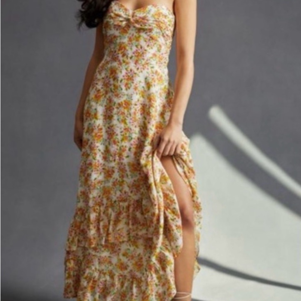 Shoshanna x Anthropologie Multicolor Strapless Floral Maxi Dress